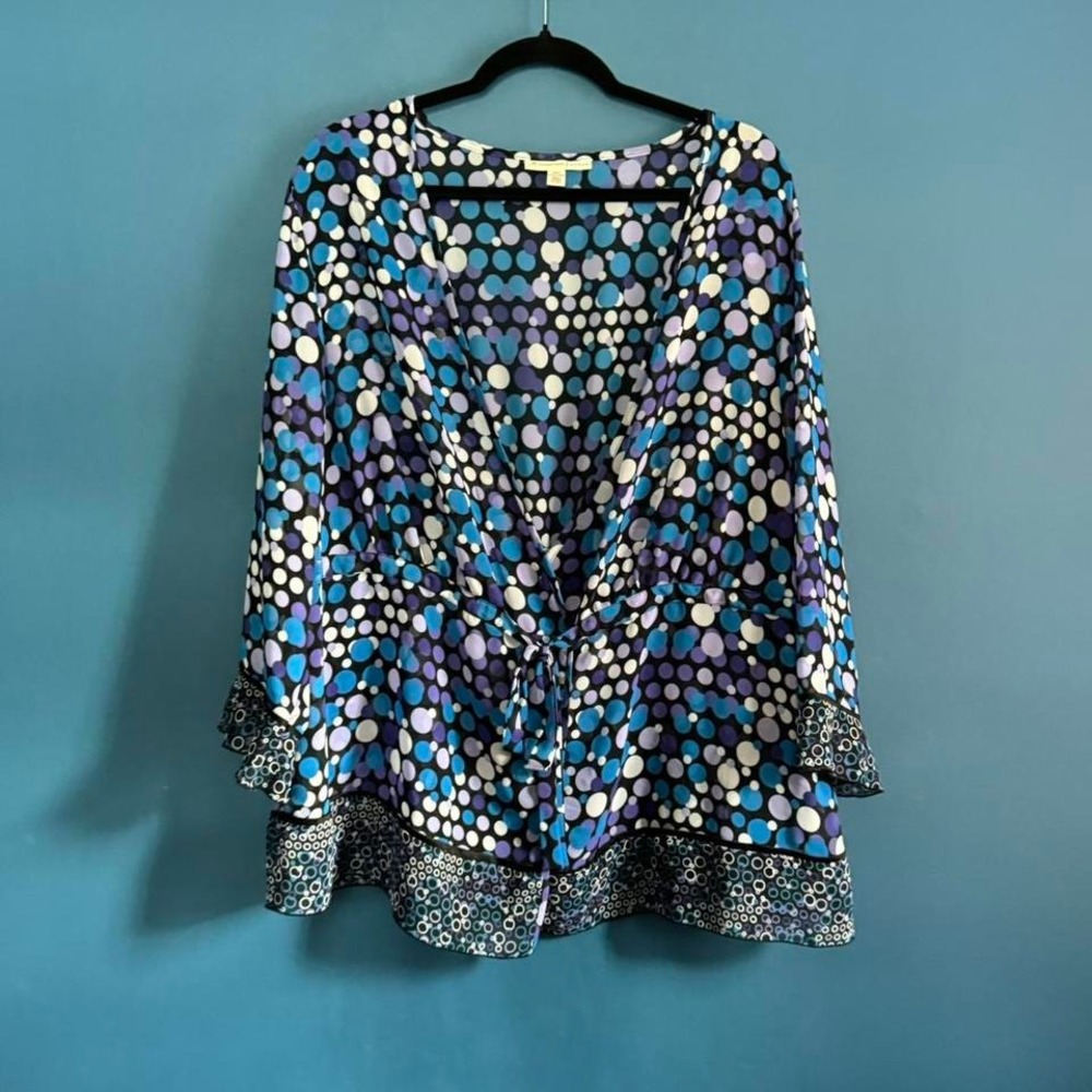 Y2K Sheer Blouse Women's‎ Plus Size 20 JM Collection Polka Dot Blue Purple